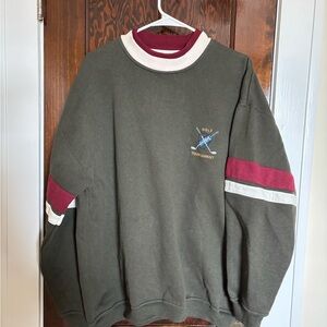Vintage Bugle Boy Olive and Burgundy Crewneck Stripe Crewneck Golf Sweater